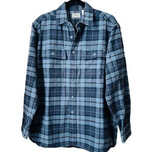L.L. Bean 0 MT06 Blue Plaid Chamois Flannel Long Sleeve Shirt Men's M-Reg